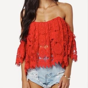 Tularosa Amelia Red Crop Top - Lace- SMALL